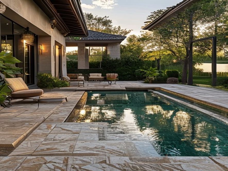 Stamped decorative concrete patio with stone pattern in Upstate South Carolina